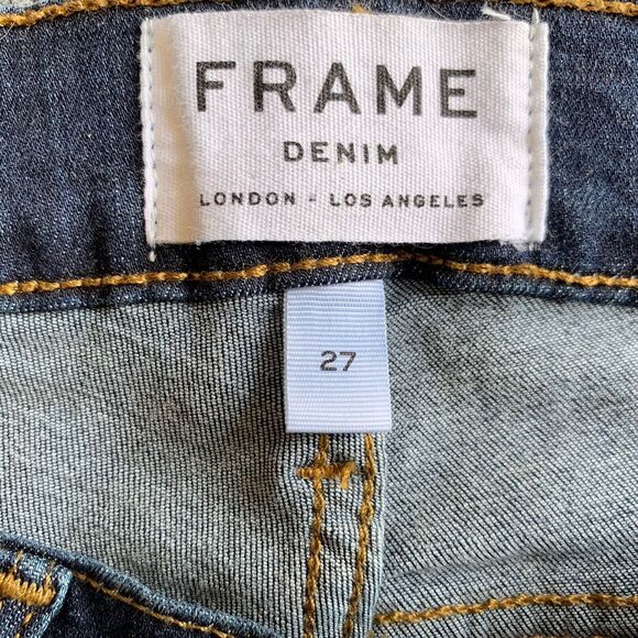 Frame Jeans Women 27 Le High Skinny Blue Cropped Slit Ankle Stretch Dark Wash - Picture 12 of 15